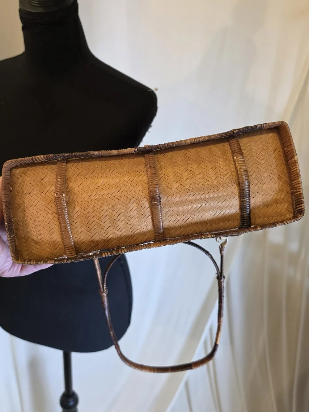 VTG Tiruray Tribe Basket Purse Woven Bamboo River Cane Box Bag Philippines Boho